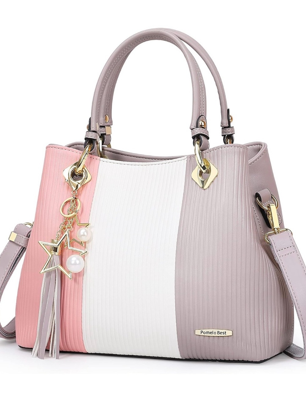 Pomelo Tricolor Satchel in Pink, White & Taupe